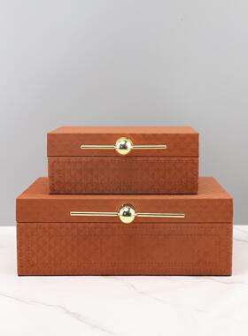 新中式高档首皮革饰收1394盒装饰摆客厅卧室梳妆台纳软装件家居装