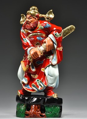 彩绘黑檀木雕天师福神钟馗像摆件实木客厅家居玄关装饰红木工艺品