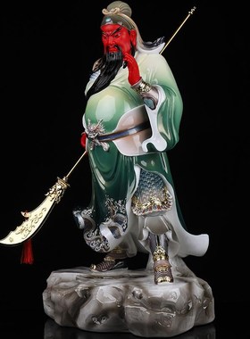 彩绘白玉关公神像家用供奉摆x件汉白玉像关二爷雕像关帝圣君关老