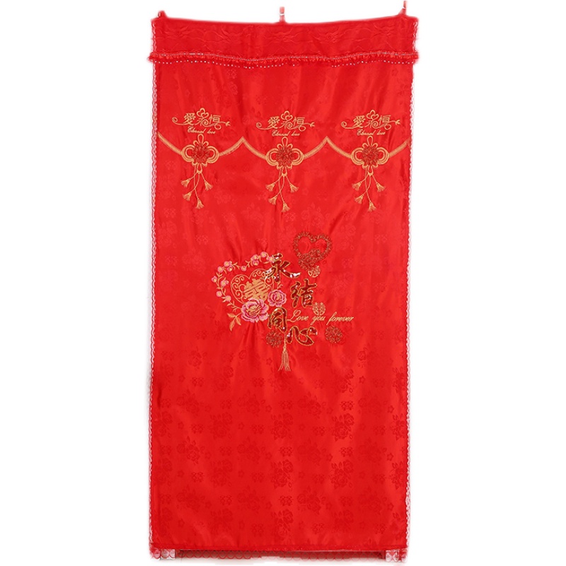 结婚门帘婚房门卧室家用半门帘遮挡短帘隔断帘长纱红色布女方陪嫁 - 图3