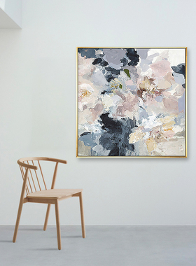 好货手绘油画玄关抽象花卉金箔装饰画美式餐厅走廊沙发背景墙卧室