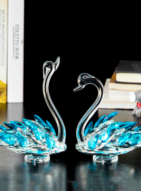 欧式现代水晶天鹅摆件客厅大堂橱窗展示柜简约家居装饰品婚庆礼品