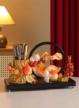 国潮文创可爱猫咪流沙画笔筒摆件办公室小众高级感装饰送领导礼物