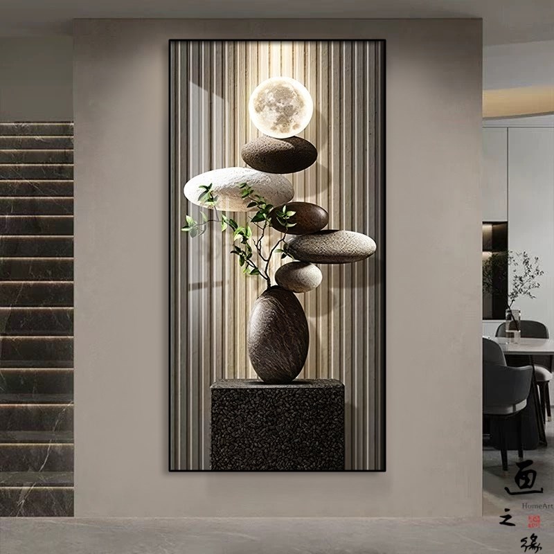 石来运转玄关装饰画高级感lexd灯入户正对门墙壁画轻奢寓意好挂画 - 图0