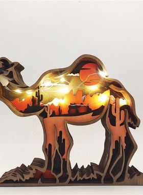 北美森林动物家居装饰木质摆件工艺品H创意狼图腾木制雕刻大象亲