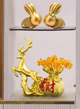 创意新中式麋鹿树脂工艺品摆件家居客厅酒柜餐边柜装饰乔迁礼品
