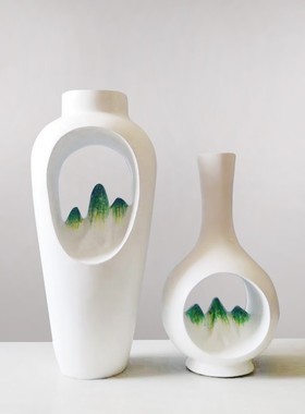 新中式客厅软装电视柜高档艺术饰品玄关摆设展柜禅意抽象假山摆件