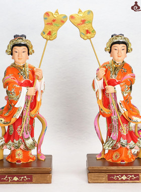 中式12寸七彩敦煌左右宫女玉皇大帝左右侍女佛像树脂神像家居摆件