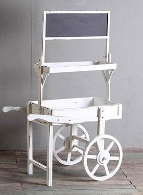 美式乡村家居小黑板手推车木质花架花店商店阳台置物盆栽收纳层架