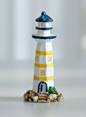 地中海风灯塔摆件树脂工艺迷你灯塔桌面摆件绘画装饰套四灯塔装饰