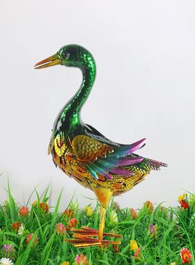 新品景区庭院露台造景落地装饰仿真鸭子金属彩绘创意工艺品摆件