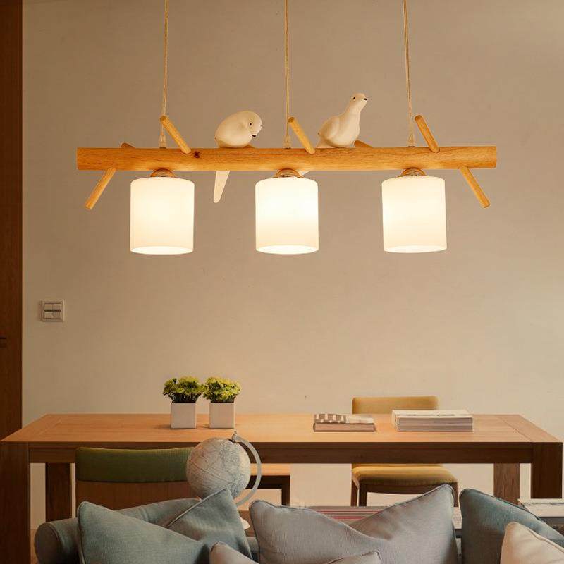 北欧创意个性餐厅三头LED日式吊灯实木吧台卧室餐桌小鸟吊灯,淘宝优惠券,粉丝福利购,淘宝优惠卷