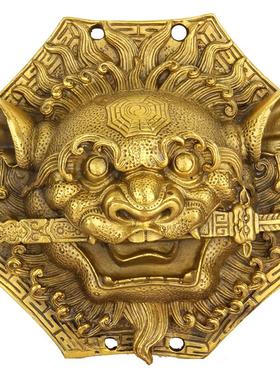 铜狮咬剑挂件铜狮子摆件铜兽头挂件