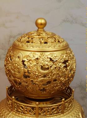 黄铜九转乾坤四大神兽香炉时来运转佛香炉家用客厅办公室桌面摆件