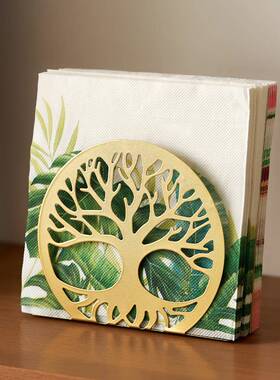 新中式金色铁艺纸巾架酒吧桌面咖啡馆装饰生命树客厅餐巾纸收纳架