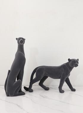 欧式创意植绒金钱豹动物摆件客厅书房酒店办公室样板房家居装饰品