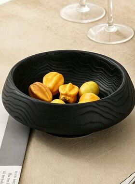 轻奢圆形木纹果盘摆件复古怀旧样板房酒店售楼处零食干果碗装饰品