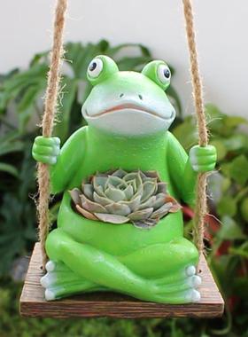 可爱仿真青蛙小花盆壁挂式树脂家居客厅庭院花园墙壁装饰小花盆现