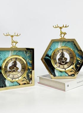欧式客厅时钟摆件不锈钢轻奢高档摆设卧室静音简约现代创意座钟