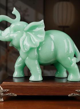 中式平安吉祥青玉色大象摆件一对办公室客厅酒柜家居装饰开业礼品