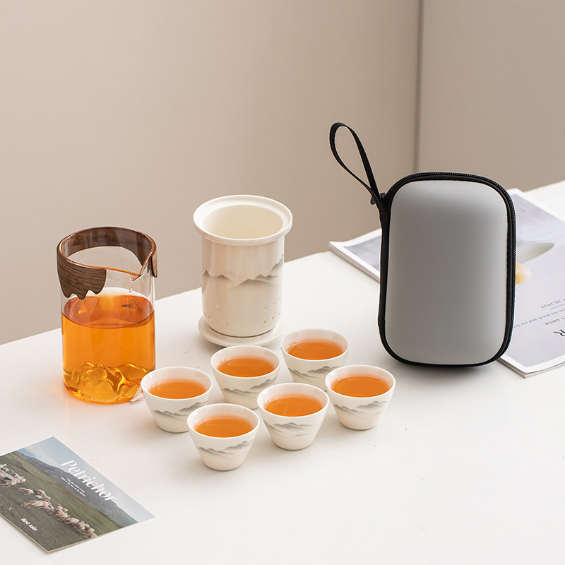 Glass travel tea set portable quick cup set