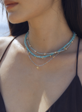 星星吊坠灰月光串珠项链