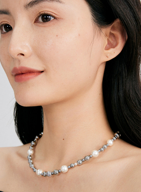 亮熙玲珑珠韵系列灰白撞色珍珠项链轻奢高级感气质秋冬锁骨链