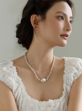 亮熙珠语系列不规则巴洛克珍珠锁骨链新款复古轻奢设计感项链