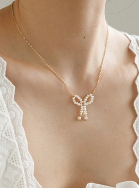 亮熙珠语系列小米珠蝴蝶结珍珠项链时尚气质小众设计感锁骨链