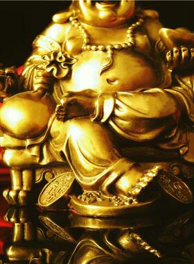 纯铜弥勒佛汽车载摆件和气生财大肚笑佛像客厅店铺装饰工艺礼品摆