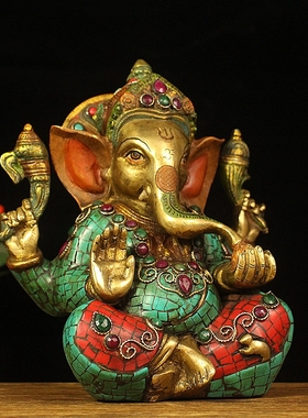 尼泊尔手工象神摆件泰国象鼻财神印度红财神泰式装X饰工艺品摆设