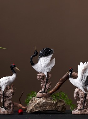仿真丹顶鹤e摆件流水景观鱼缸造景装饰桌面植物盆景设计工艺品摆