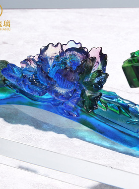 琉璃牡丹花如意家居饰品客厅乔迁新居礼品高档奢华送朋友家里