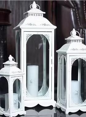 欧式复古烛台铁艺风灯玻璃婚庆落地路引摆件软装饰品金属蜡烛台