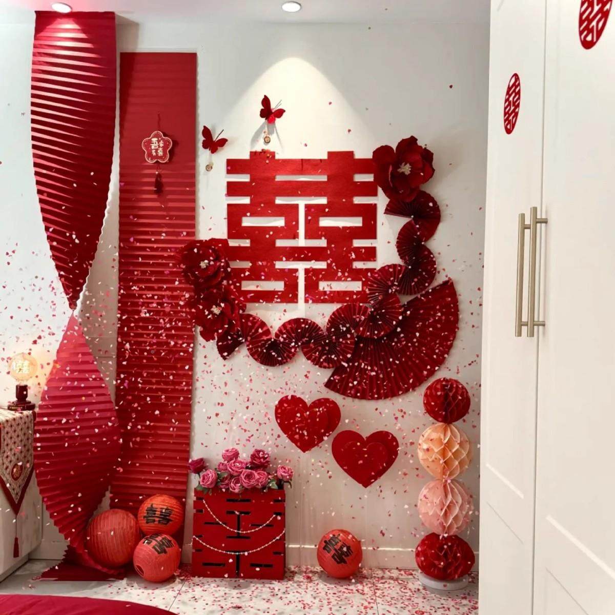 婚房氛围布置婚套结背景墙6198装饰女方喜字贴房客厅装新卧室墙面,淘宝优惠券,粉丝福利购,淘宝优惠卷