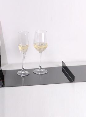 现代收极简摆件客方几何不锈钢金QAS属薄片托盘长形纳盘样板房厅