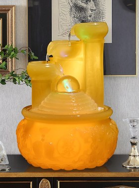 现代高级感客厅玄关循环流水招财摆件中式水幕业转运球造景装饰