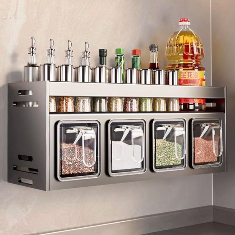 厨房置物架高端家用免打孔墙挂式调料盒油盐酱醋收纳架调味罐架子 - 图1