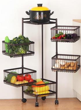 可移动厨房旋转收纳置物架家用落地多层菜篮子多功能放果蔬菜专用