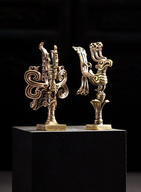 星堆黄铜大立纵目面具神鸟小铜器工艺装饰品送老外