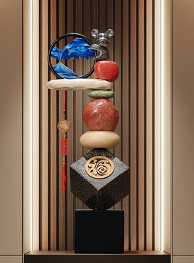 入户门玄关时来运转石头花瓶摆件家居饰品客厅电视柜细长高工艺品