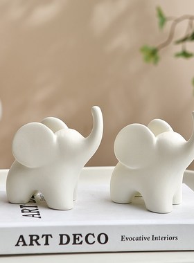 现代吉祥如意大象一对办公室桌面客厅电视柜艺术感装饰品