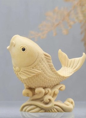 小叶黄杨木雕刻鲤鱼越龙门手把A件实木招财摆件年年有鱼纯手工礼