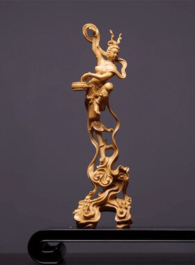 敦煌飞天黄杨雕刻工艺品摆件装饰家居客厅实木送礼23公分