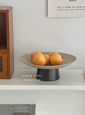 ins风复古陶瓷实木托盘摆件桌面首饰收纳盘玄关钥匙Z杂物置物盘