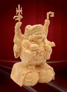 李居明2025蛇年m笑面大财神三面大黑天财神大黑神三面大黑天摆件