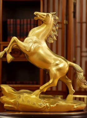 铜马摆件风水招财马到成功纯黄铜家居客厅办公室饰工艺品大号唐马