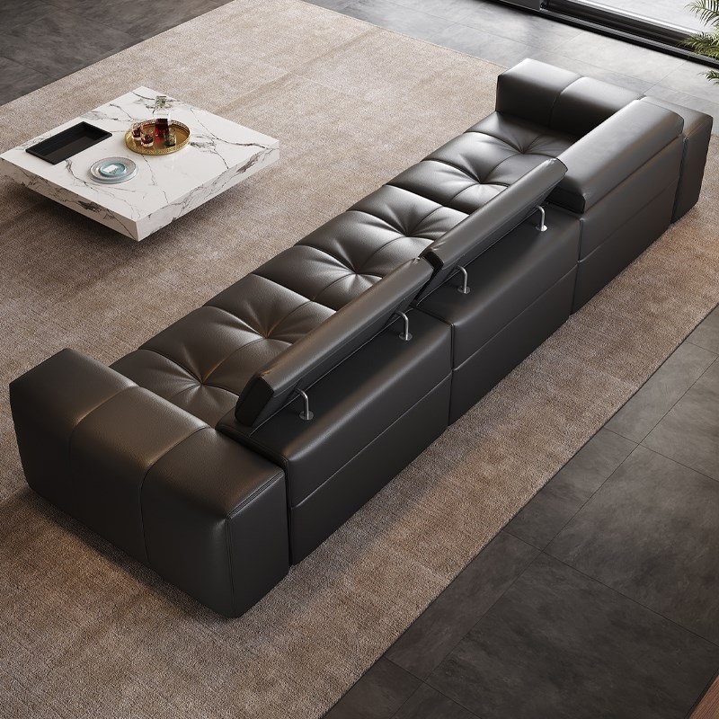 意式极简真皮沙发高端大气全青皮客厅直排别墅横厅头层牛皮沙发 - 图2