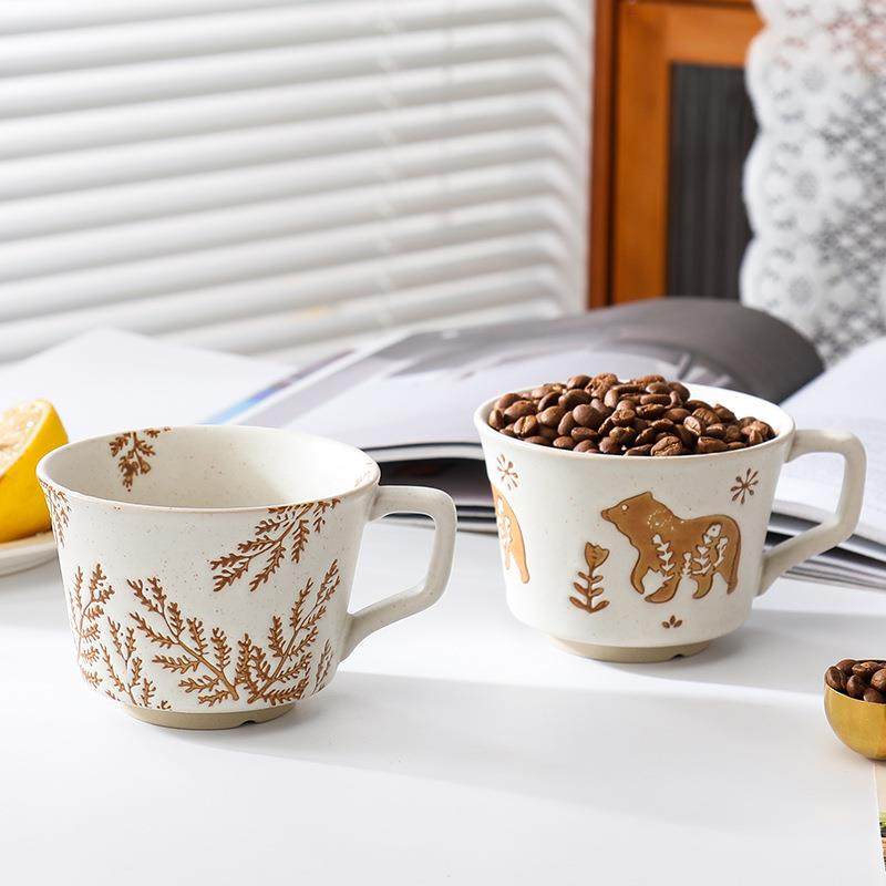 日式粗陶咖啡杯艺术手绘陶瓷马克杯高档复古磨砂粗陶杯早餐燕麦杯,淘宝优惠券,粉丝福利购,淘宝优惠卷