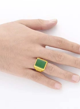 精品18K镀金戒指男士首饰 黄铜越南沙金饰品镶嵌玛瑙宝石开口戒指